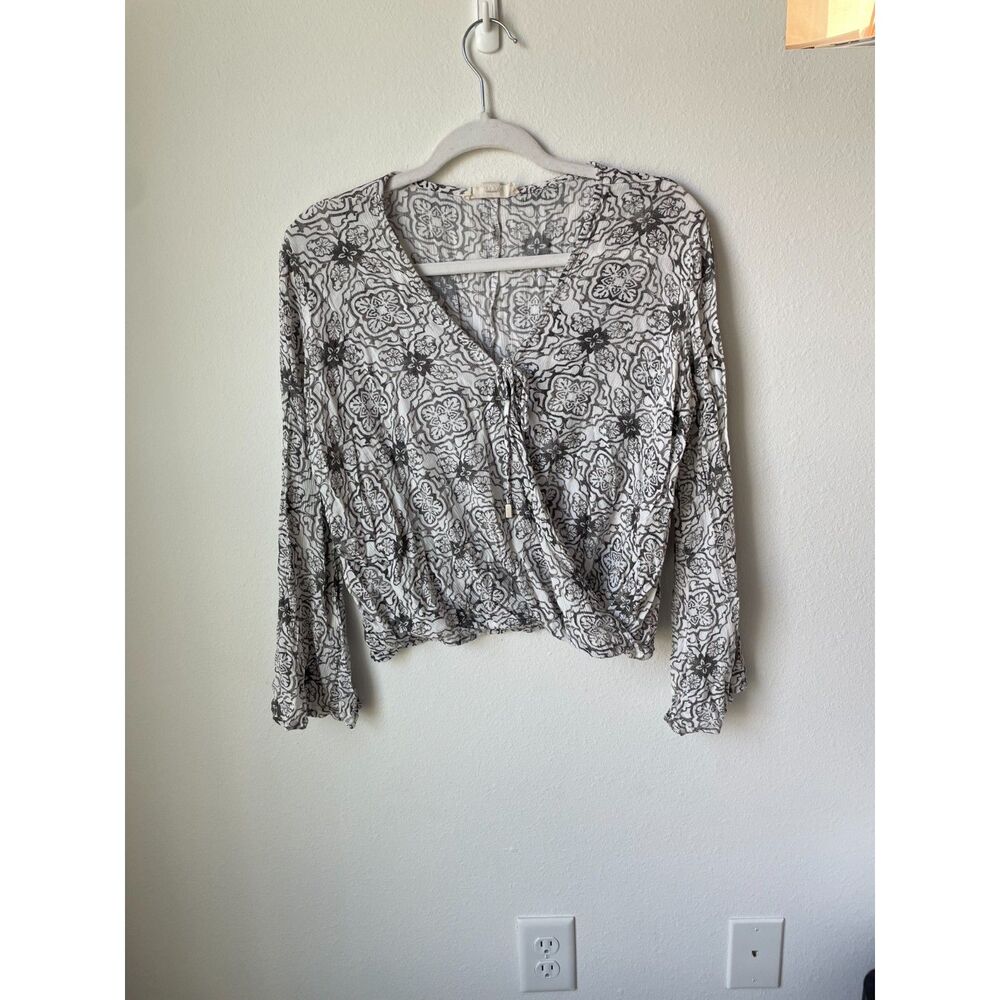 bell sleeve blouse Fairy grunge wrap top L Lovestitch grey white gauze